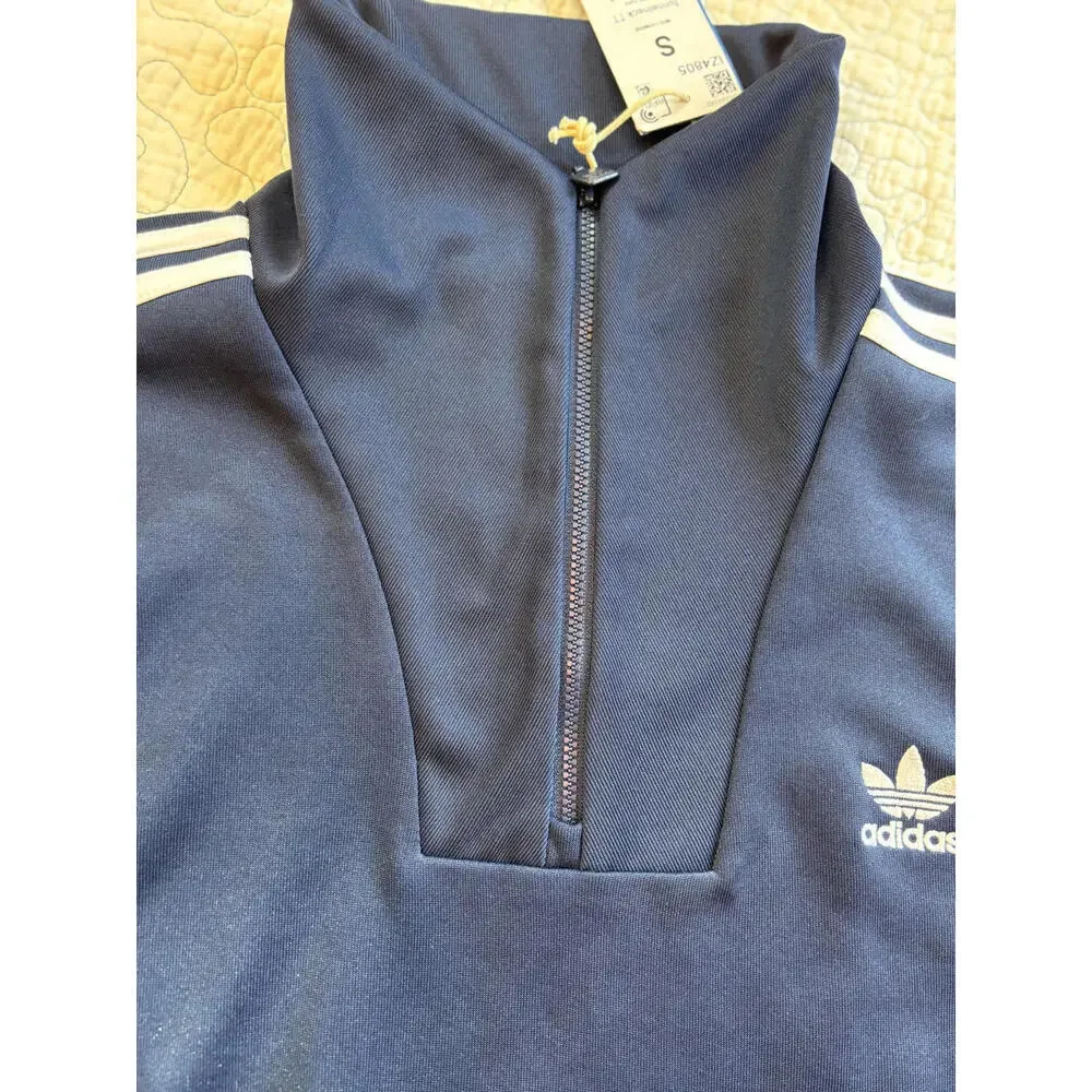 Adidas Men's Navy Blue‎ Quarter-Zip Sweatshirt with White Stripes Small